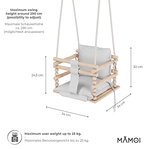 MAMOI® Balancoire Bebe pour Interieur, Siege balançoire pour bébé, Balancelle de Coton en Bois Naturel, Baby Swing pour Enfant à partir de 3 en 1 – Image 4