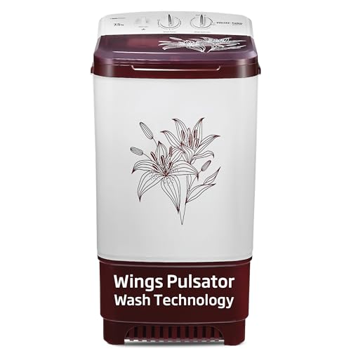 Voltas beko, A TATA Product 7.5 kg Semi - Automatic Top Load Washer (2023 Model, WST75BBRT, Burgundy, Wings Pulsator wash method)
