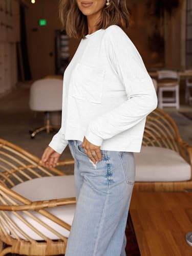 Tankaneo Womens Cropped Long Sleeve Shirts Trendy Casual Boxy Fall Tops Loose Fit Crew Neck Tees3