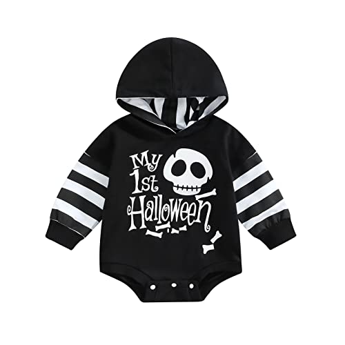 Image of Covvoliy Toddler Baby Boy Girl Halloween Outfit Pumpkin Hoodie Sweatshirt Romper Infant Halloween Baby Clothes