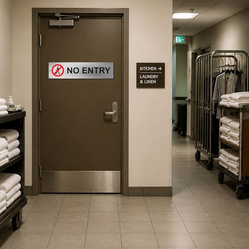Image of Stainless Steel No Entry Sign Board for Office, Mall, Restaurant, Hotel, Factory & Commercial Areas | Waterproof Engraved Safety Signage Plate for Indoor & Outdoor Use