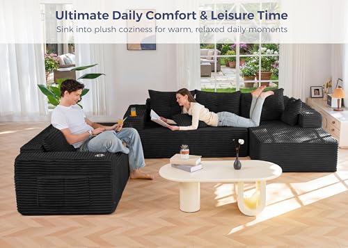 Image of MAXYOYO Modular Sectional Couch with L-Shape Chaise and Loveseat, Modern Boneless Couch for Living Room, Oversized Sofa with Deep Seat, No Assembly Required, Black