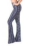 SATINA Womens High Waisted Flare Wide Leg Leggings, Printed & Solid, Reg & Plus, 03 Chakra Blue, Small