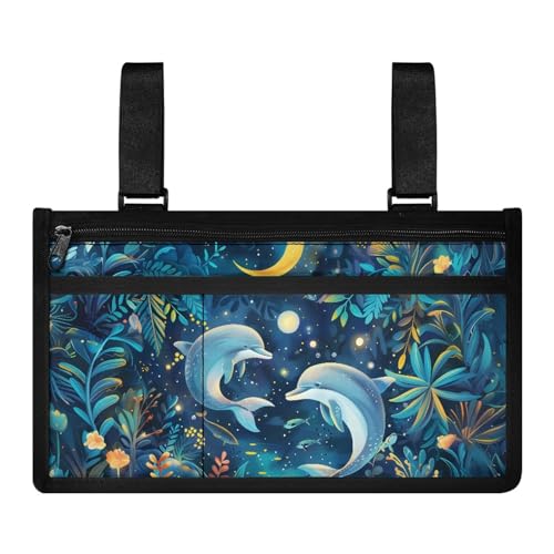 ZOUTAIRONG Blue Dolphin Wheelchair Bag wiht Cup Holder Wheelchair Side Bag for Adults Walker Bags and Pouches Wheelchair Bags to Hang on Side Power Wheelchair Accessories for Seniors Handicap