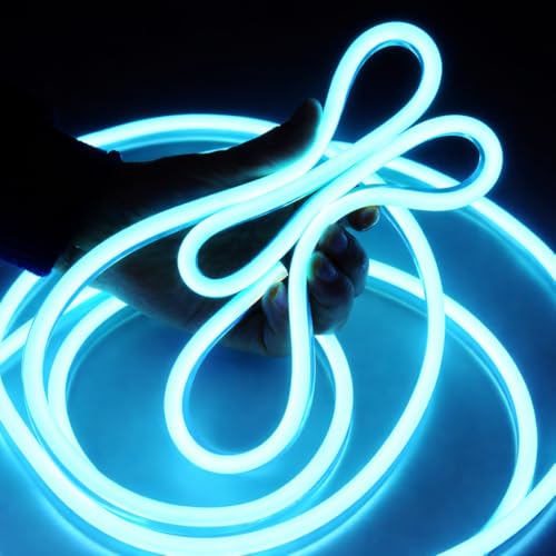 RAYVIX 16.4 Feet Neon LED Strip Light with 12V Adapter | Cuttable & Flexible Waterproof Neon Rope Light for Wall Decor, Indoor & Outdoor | DIY | Festival | 5 Meter | (ICE Blue)