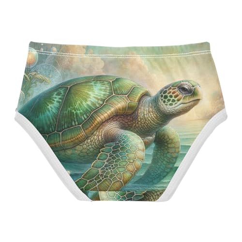 Underwear for Girls, Fantasy Vintage Sea Turtle Toddler Girl Panties, Girls Cotton Underwear, 2T–8 Years2