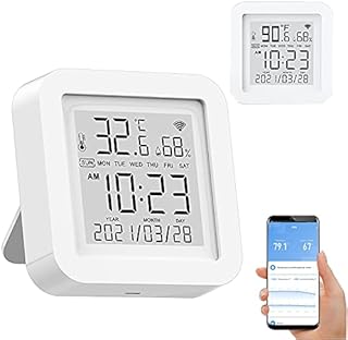 Smart WiFi Temperature Humidity Monitor: TUYA Wireless Temperature Humidity Sensor with APP Notification Alerts, WiFi Thermometer Hygrometer for Home Pet Garage,Compatible with Alexa