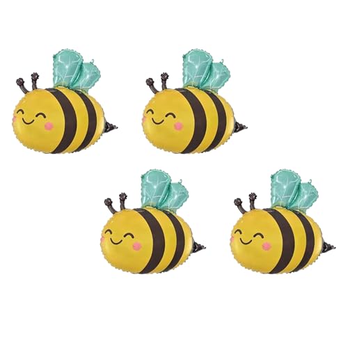 Bee Theme Birthday Balloons, 4 PCS 31 Inch (78.74 cm) Cute Smile Face Mylar Foil Balloons for Party Decorations, Birthday & Gender Reveal - Helium & Air Safe - Ermaoo