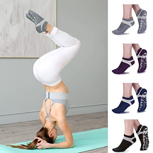 Image of Muezna Non Slip Yoga Socks for Women, Anti-Skid Pilates, Barre, Hospital Socks with Grips, Size 5-10
