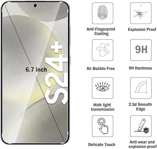 Image of Uyiton SHILD (Pack of 2) Tempered Glass Screen Protector for Samsung Galaxy S24 Plus | 9H Hardness | HD Clarity | Anti-Scratch | 100% Fingerprint Unlock Support | Case Friendly | Easy Installation Kit