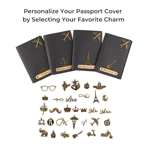 Image of AICA Personalised Name & Charm Leather Passport Cover (Grey) | Christmas Secret Santa New Year Gift Womens Ladies Women Wife Mom Mother Sister Men Brother Father Husband Office Colleagues Employees