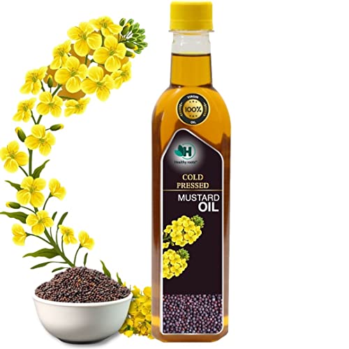 Healthy Roots 1L Cold Pressed Mustard/Sarson Oil (Virgin, Chekku/Ghani) - 1 Litre Wood Pressed Mustard Oil for cooking