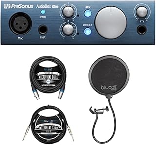 PreSonus AudioBox iOne 2x2 USB/iPad Audio Interface for Mac, Windows, iOS Bundle with Blucoil 10-FT Balanced XLR Cable, Pop Filter Windscreen, and 10-FT Straight Instrument Cable (1/4in)