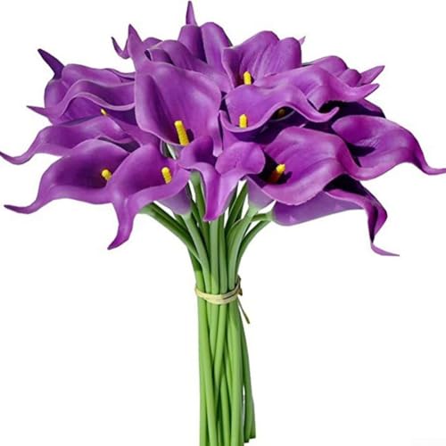 Ramo de lirios de cala para decoración de boda, ramos de novia, decoración del hogar, centros de mesa, estante de sala de estar y arreglo de consola (morado)