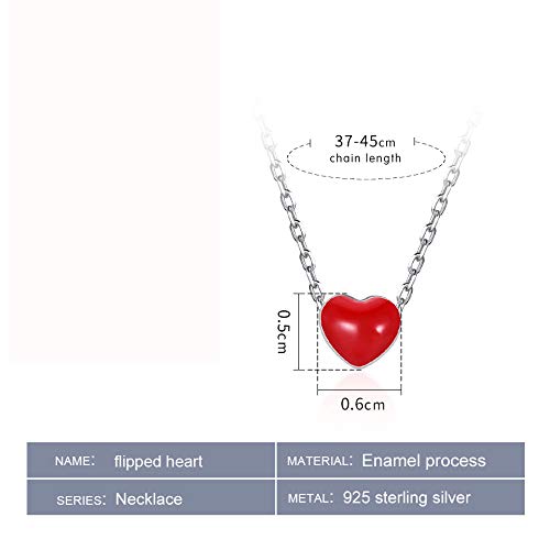Collier en argent véritable et cœur émail rouge original pour look tendance