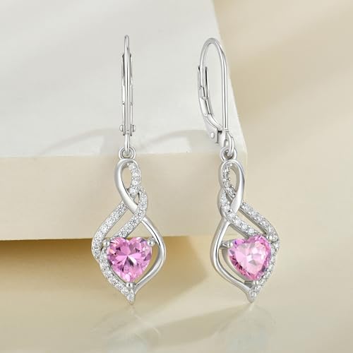 YL 925 Sterling Silver Infinity Dangle Drop Earrings Pear Cut Birthstone Leverback Earrings for Women4