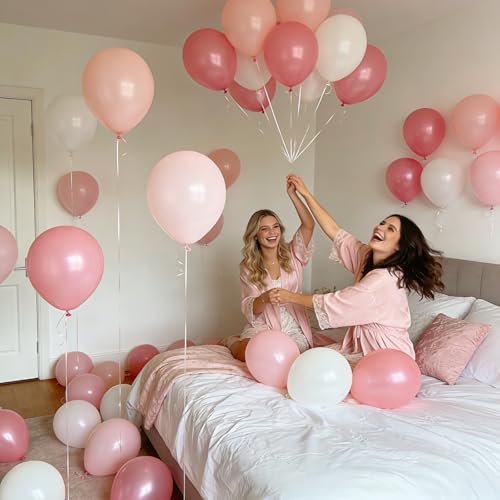 Image of Pink and White Balloons, 60 Pieces Pink Balloon White Latex Balloon for Girl Women Birthday Party