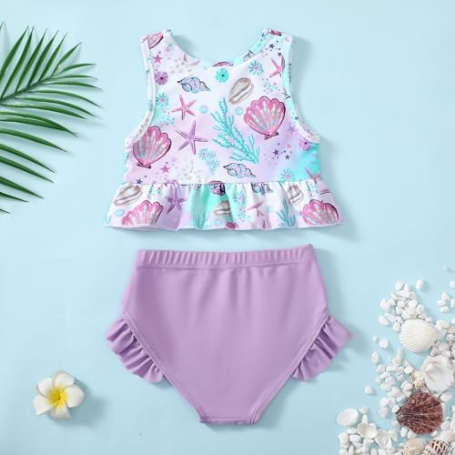 Image of Baby Swimsuit Girl Two Piece Bathing Suit Toddler Girls Summer Beach Ruffle Tankini Swimwear 1-7Y