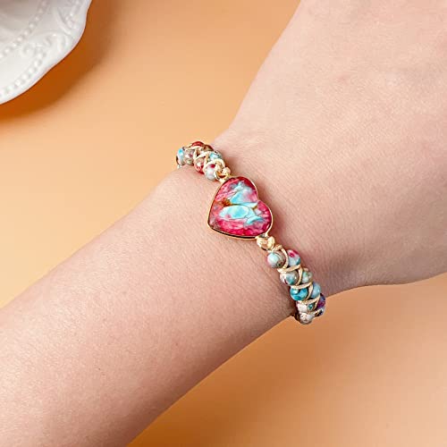 Image of To My Granddaughter Love You Forever Jasper Heart Bracelet form Grandma /Grandpa Adjustable Handmade Jasper Beads Bracelet for daughter Sister Bestie Best Friends(To My Bestie)