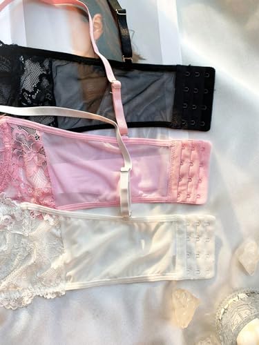 SHENHE Women's Lace Push Up Bra Scallop Floral Lace Underwire Unlined 3 pcs Set Lingerie Set Full Coverage Underwire3