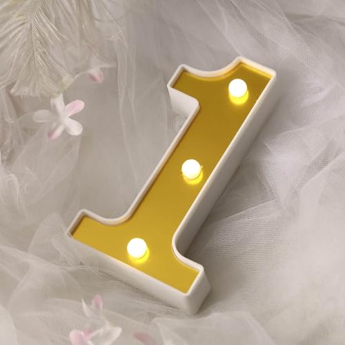 Image of Efavormart 6 inch Gold Marquee Number 1, Mirror Front Warm White LED Light Up 3D Sign, Battery Operated 72H Glow for Wedding Party & Wall Decor