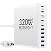 Bloque de cargador USB C de 320 W, estación de carga USB C de 10 puertos GaN III PD 65 W, adaptador de cargador rápido para laptop MacBook Pro/Air, DELL, iPad, iPhone, Samsung Galaxy blanco