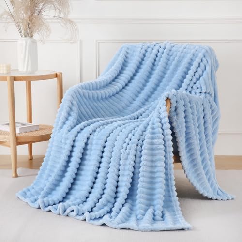 YIICKO Light Blue Throw Blanket for Couch Sofa 50x60 inches Striped Design