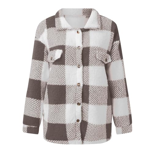 Womens Fuzzy Plaid Flannel Jacket 2025 Casual Trendy Fleece Buffalo Sherpa Shacket Hooded Teddy Warm Jackets Coats3