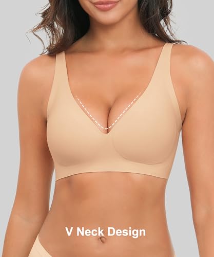 Image of Xcutting Bra for Women Wireless No Underwire Seamless Full Coverage Deep V Bralettes Everyday Comfortable Soft