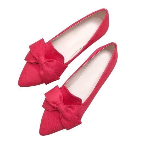 LUXINYU Women Soft Suede Bowknot Shoes Dressy Pointed Toe Slip on Ballet Flats Comfortable Moccasins Work Flats Low Heel Casual Dress Shoes