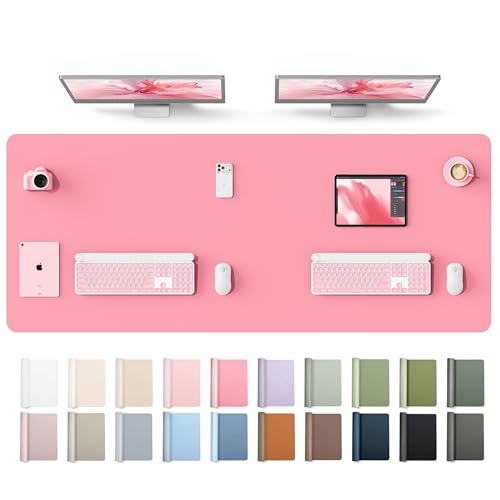 Image of YSAGi Leather Desk Protector, Office Mat, Large Mouse Mat, Non-Slip PU Leather Blotter, Laptop Desk Mat, Waterproof Writing Pad for Office and Home(Pink, 63 inch x 24 inch)