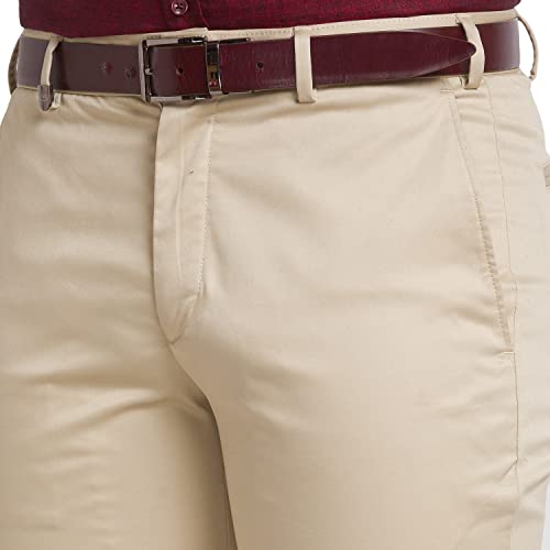 Image of Park Avenue Men's Pure Cotton Solid Pattern Super Slim Fit Flat Front Formal Chinos