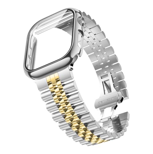 Image of baozai Compatible Apple Watch Bands 46mm 45mm 44mm 42mm 41mm 40mm 38mm, Stainless Steel Band with Screen Protector Case for Apple Watch Series 11 /10 /9 /8 /7 /6 /5 /4 /3 /2 /1 /SE3