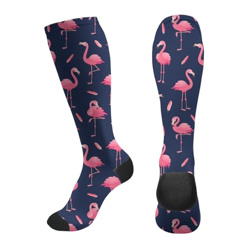 Women's Compression Socks, Knee High Support Socks for Running, Travel (Flamingo Design)