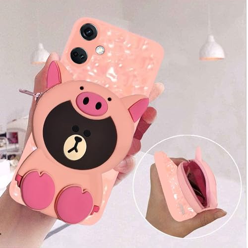 Image of KC Back Cover for Oneplus Nord CE 3 5G - Cute Cartoon Teddy with Purse Soft Bumper Silicone Shockproof Case (Pink)