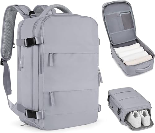 FIT IT Mochila Viral Viagem Expansível, Com Porta Usb, Compartimento Para Sapatos, Mochila Para Notebook (Cinza)