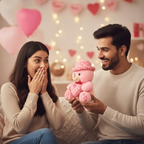 Image of TOYTALES Soft Teddy Bear with Pink Cap - 30CM Plush Stuffed Toy for Kids, Girls & Boys | Huggable Cute Teddy Bear Gift for Birthday, Anniversary & Valentine (Pink)