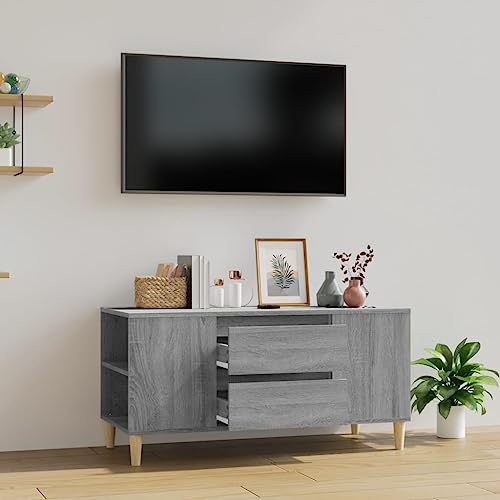 Qnhdfrt Mueble bajo para TV Sonoma, 102 x 44,5 x 50 cm, madera maciza, diseño escandinavo con 4 compartimentos y 2 cajones, para salón