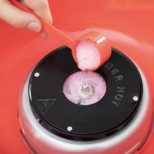 Zuckerwattemaschine für zu Hause – Gerät für Zuckerwatte für zu Hause – gewöhnlicher Zucker oder harte Süßigkeiten ohne Zucker – 10 Stäbchen & Messlöffel, nostalgisches Retro-Design – Rot – Bild 5
