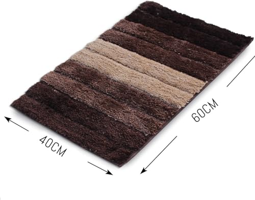 Image of GAVI Bathroom Mats Anti Slip - Soft Plush Microfiber Bath Rug with Striped Design | Quick Dry, Water Absorbent & Non-Slip Door Mat | Machine Washable Floor Mats for House & Washroom | 60 * 40 cm