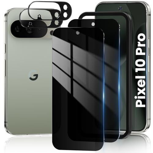 RXNMH 2+2 Pack for Google Pixel 10 Pro Privacy Screen Protector & Camera Lens Protector Support Fingerprint Unlock Fit Lens Cutouts Anti Spy Tempered Glass Film Anti-dust Easy Installation Tool