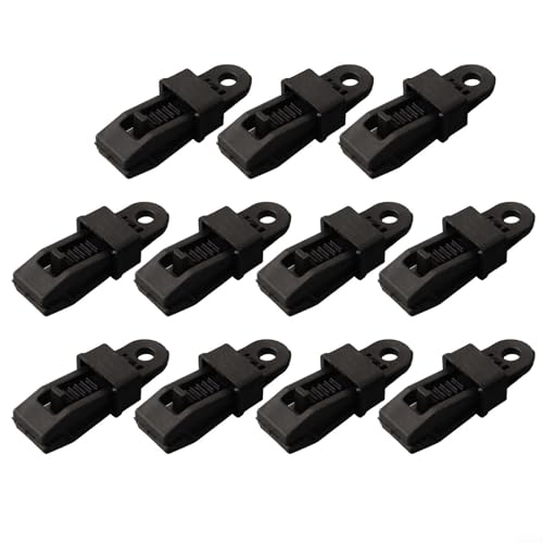 Lot de 10 clips de verrouillage réglables et robustes pour tissu d'ombrage de bâche, matériau PP, 8,5 x 3 x 2 cm, noir, pinces coupe-vent réutilisables pour Awni