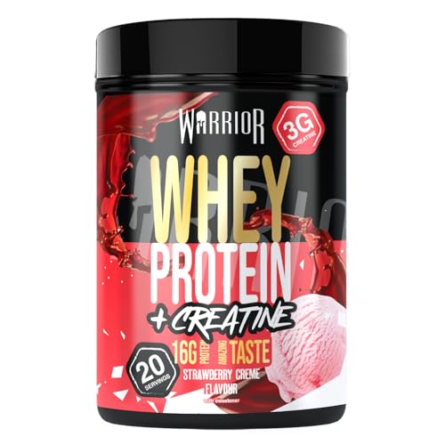 Warrior Whey Protein Powder + Creatine 500g - batido de nutrición deportiva para el crecimiento muscular, el rendimiento y la recuperación - 20 porciones (crema de fresa)