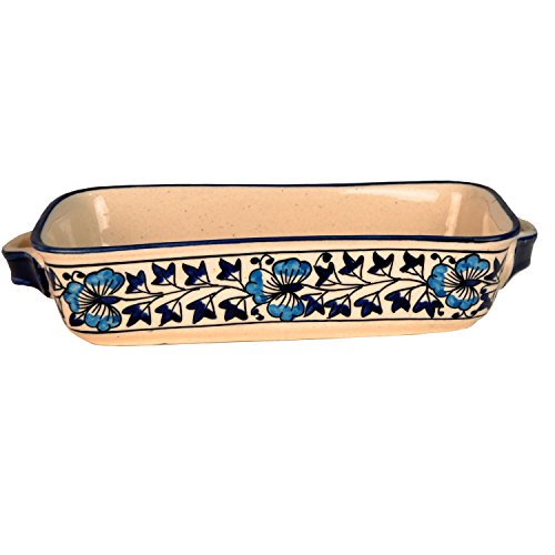 CRAFTGHAR Handmade Ceramic Pottery Hand Painted Rectangular Snack Serving Tray for Dinning Table/Kitchen, (Sky Blue)