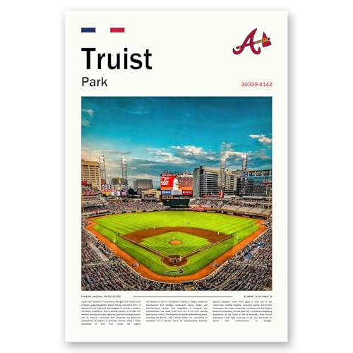 TruistPark Stadium Poster (L24 xW16 Canvas) Atlanta Bay Ballpark Wall Art Print Braves Retro Retro Sports Poster Gift for Baseball Fans Supporters