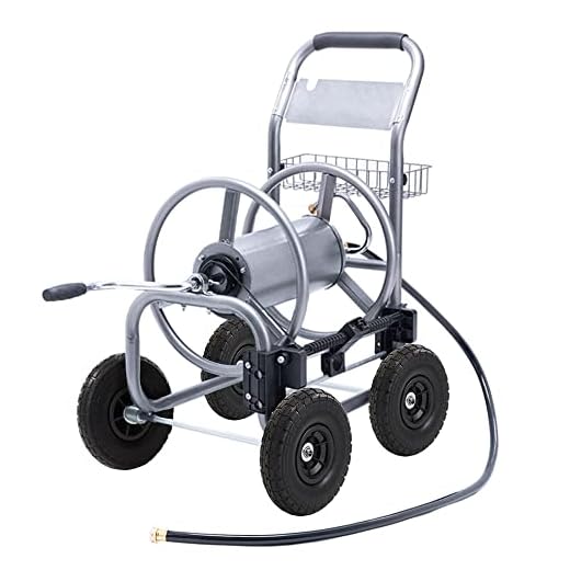 Giraffe Tools Industrial Hose Reel Cart, Heavy Duty Hose Reel with 4 Solid Wheels, Slide Hose Guide System, Holds 250-Feet of 5/8" Hose Capacity for Garden & Yard