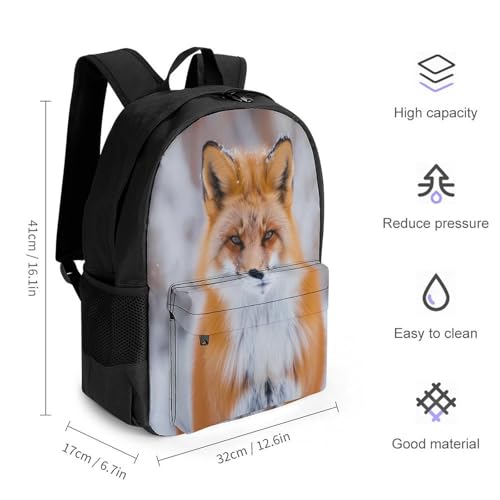Supdreamc Men Women Polyester Snow Fox Art Daypack Backpack Large Capacity Carry On Bag With Smooth Zippers for Hiking Picnic Walking Cycling2
