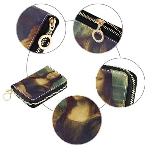 RFID Blocking Credit Card Holders Leather Women's Wallet Zip Around Zipper Coin Purse with Key Ring Leonardo da Vinci Mona Lisa La Gioconda4