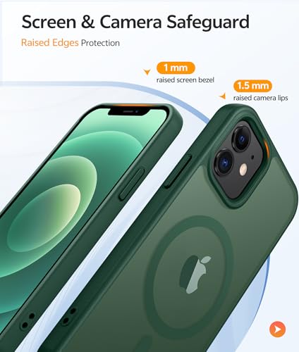 Image of FNTCASE for iPhone 13 Mini Case: for iPhone 12 Mini Case [Compatible with Magsafe] Translucent Matte Magnetic Phone Cover - Military Grade Drop Protection Shockproof Protective Cases - Green
