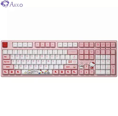 KKV Cute Keyboard,AKKO 3108 V2 Hello Kitty 108 Key PBT Keycap Type-C Wired Mechanical Gaming Keyboard (Pink swtich)